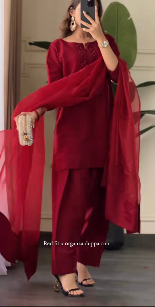 Editorial Deep Red Silk Co-ord